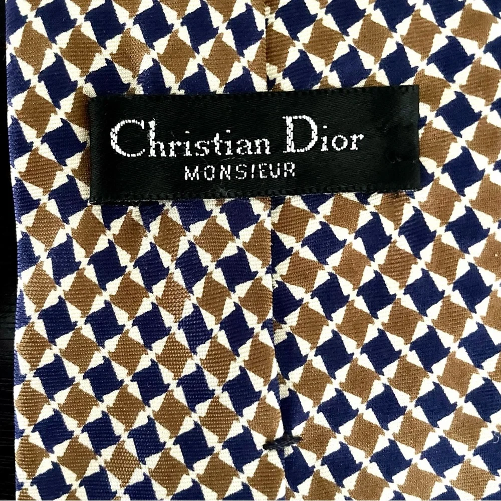Christian Dior Silk Tie Blue Mustard Yellow Chic Party Office Suit Shirt Attire